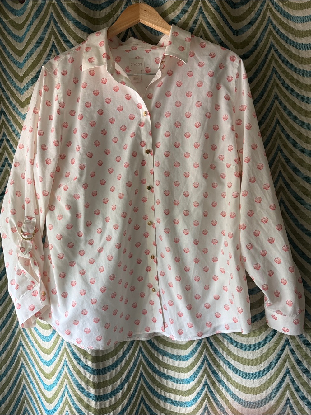Chico's White Blouse with Shell Motif